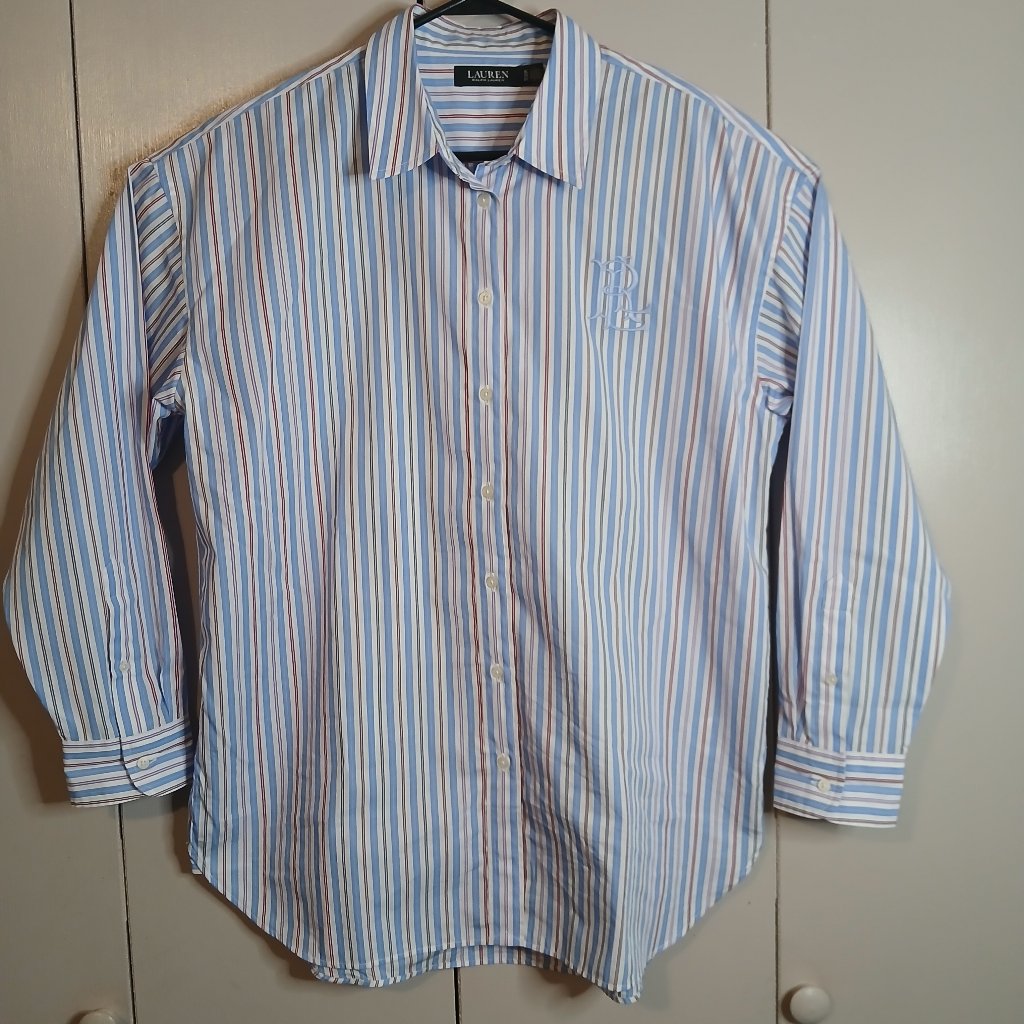Polo Ralph Lauren Women's Xl/Tg Blue/White Striped Dress Shirt